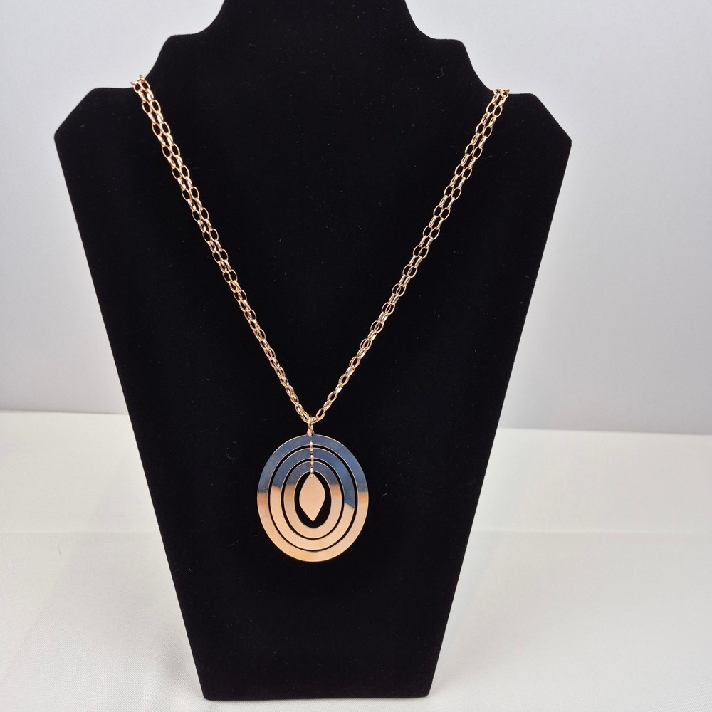 Milor Italy Gold Tone Circle Pendant Necklace Geometric Bronze‎ 36" Chain 2"